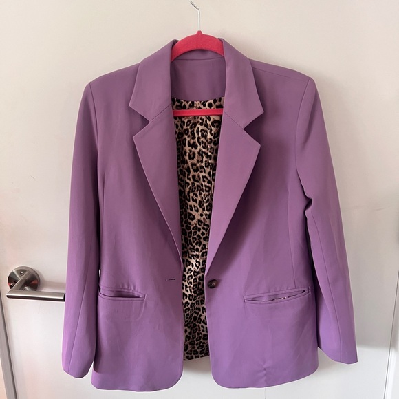 Purple blazer satin leopard lining real pockets - Picture 1 of 10